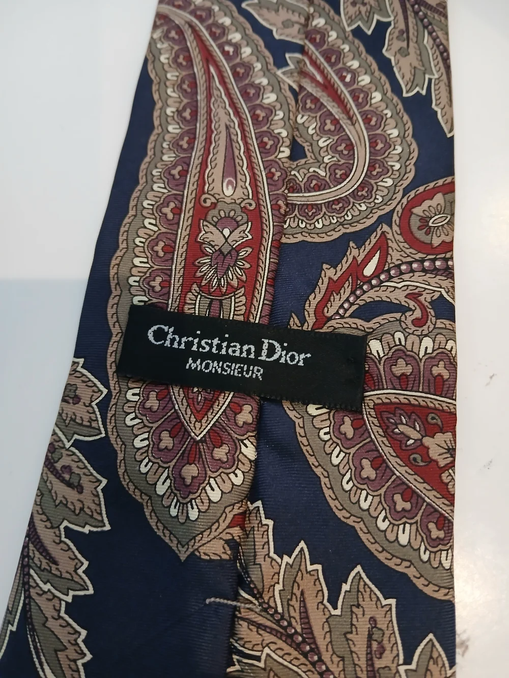 Dior Paisley Silk Tie in Navy, Burgundy and Beige